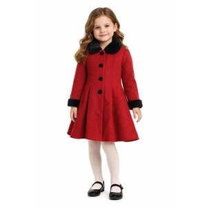 TALBOTS KIDS Wool Dress Coat – Brick Red w/ Black Faux Fur Collar – Size 4